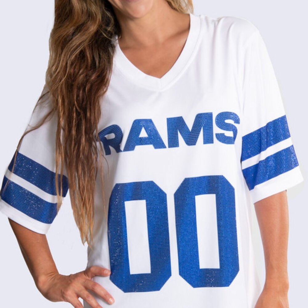 NFL Licensed White Tunic Crystal Pullover Jersey--Los Angeles Rams